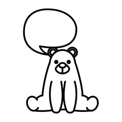 sweet bear teddy sitting with chat bubble vector illustration outline