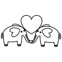 love couple elephants heart romantic vector illustration outline