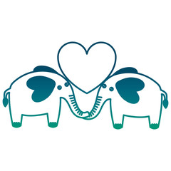 love couple elephants heart romantic vector illustration degraded green color