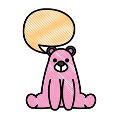 sweet bear teddy sitting with chat bubble vector illustration