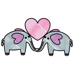 love couple elephants heart romantic vector illustration