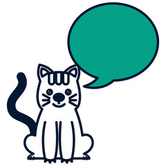 cute kitty sti with speech bubble vector illustration green design