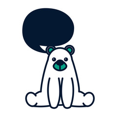 sweet bear teddy sitting with chat bubble vector illustration green design