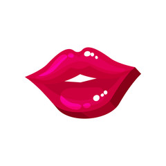 Bright glossy pink lips cartoon vector Illustration on a white background