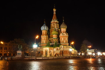 Fototapeta na wymiar Cathedral of the Intercession of the blessed virgin, that on the Moat (St. Basil's Cathedral) in the winter evening, Moscow, Russia