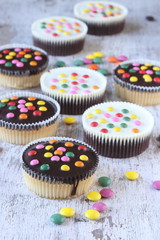 Cupcakes with sugar coated chocolate