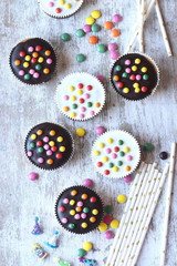 Cupcakes with sugar coated chocolate