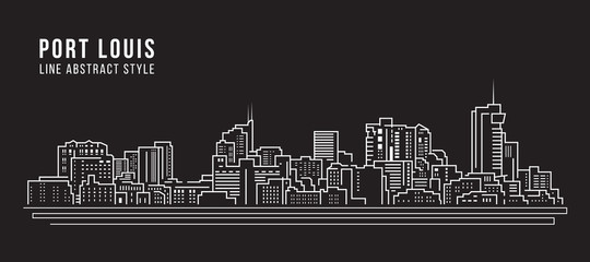Cityscape Building Line art Vector Illustration design - Port Louis city