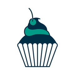 sweet cupcake pasry delicious cream cherry vector illustration green design