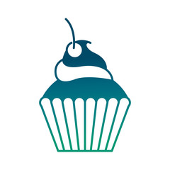 sweet cupcake pasry delicious cream cherry vector illustration degraded green color