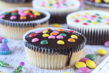 Cupcakes with sugar coated chocolate
