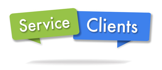 Customer service illustration in two colored bubbles