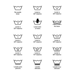 Icon set of laundry symbols, vector illustration print label cloth