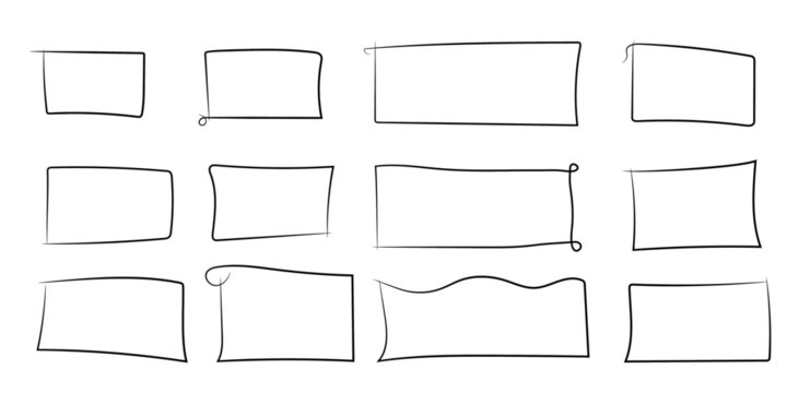 Set of hand drawn rectangle. Text box and frames. Vector illustration.