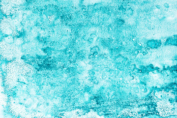 Salt and watercolor. Texture of the sea, ocean, water. Abstract aqua background