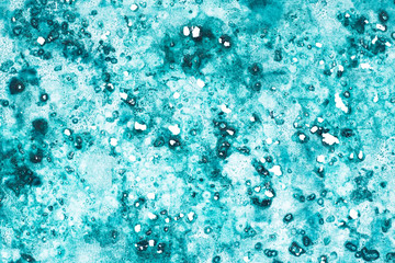 Salt and watercolor. Texture of the sea, ocean, water. Abstract aqua background