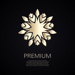 Golden flower shape. Gradient premium logotype. Isolated floral logo. Business identity concept for bio, eco company, yoga or spa salon.