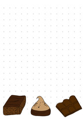 Paper note book template with brownies and chocolate in hand drawn style.