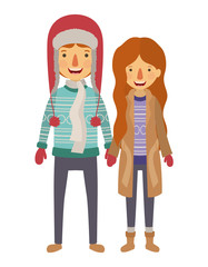 couple with winter clothes characters