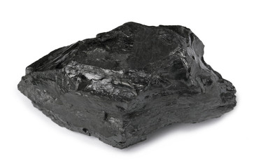 Specimen of black (bitominous) coal isolated on white background