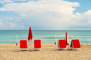 beach at sunny summer day at miami. south miami beach at sunny day. vacation and relax concept