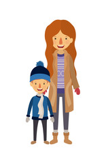 mother and son with winter clothes