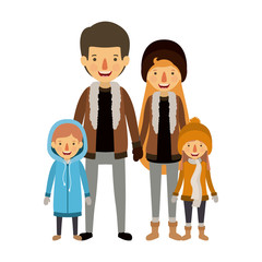 family parents and childrens with winter clothes