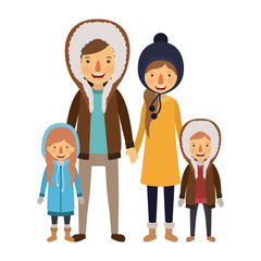 family parents and childrens with winter clothes