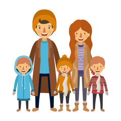family parents and childrens with winter clothes