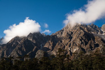 Snow mountain and cloud Landscape view at Lachung, clear weather