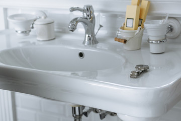 washbasin in the hotel bathroom.