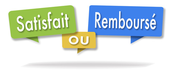 Satisfied or refunded illustration in three colored bubbles