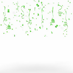 green ribbon and confetti on white background,celebration background  