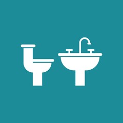 Washbasin and toilet flat vector icon. WC flat vector icon