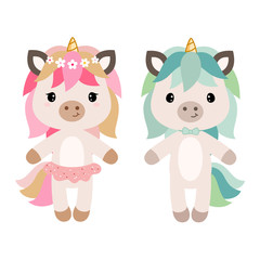 Vector cartoon unicorn girl and boy.