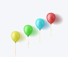 colorful balloon steps on white wall