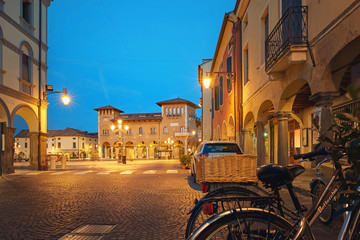 Montagnana, Italy - August 25, 2017: Night lighting of Matteotti on the way to the main square.