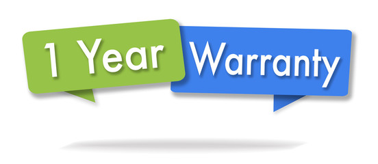 Warranty 1 year illustration in two colored bubbles