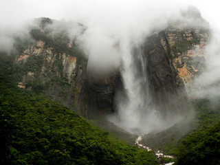 world's highest uninterrupted waterfall , Angel Falls  with a height of 979 m