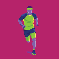 Vector color silhouette of a runner running forward dynamics power marathon