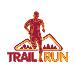 Vector logo silhouette of a runner running forward dynamics power trail marathon