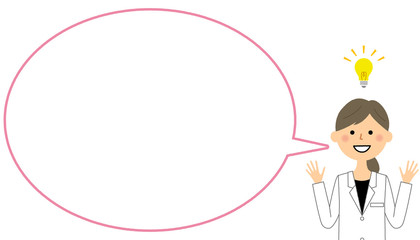 ひらめく白衣の女性　ふきだし