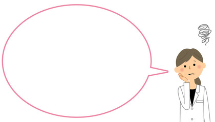 困る白衣の女性　ふきだし