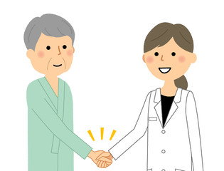 白衣の女性　入院患者　握手