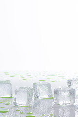 cold ice and empty space wet on white background