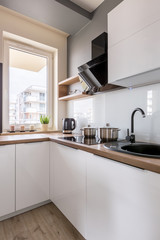 Kicthen with white cabinets