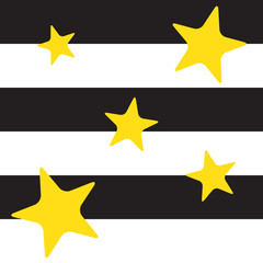 Obraz premium Black and white stripes seamless pattern with scattered yellow stars. Modern geometric background, creative design cards. Trendy concept. 