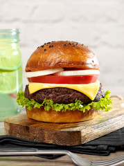 Fresh burger and lemonade