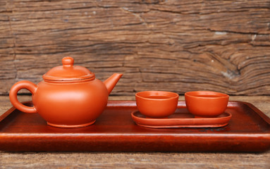 tea set Japanese on wood table