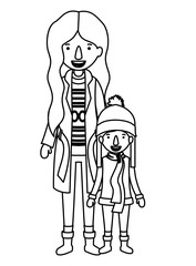 mother and daughter with winter clothes